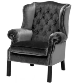 Casa Padrino Luxus Chesterfield Ohrensessel in Grau und Schwarz - 72 x 65 x 103 cm