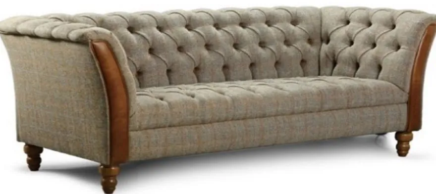Casa Padrino Luxus Chesterfield 4er Sofa Grau / Braun 260 x 87 x H. 77 cm - Wohnzimmer Sofa mit Echtleder - Chesterfield Wohnzimmer Möbel