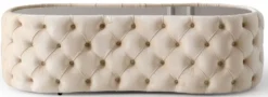 Casa Padrino Luxus Chesterfield Couchtisch Creme 140 x 80 x H. 45 cm - Wohnzimmertisch mit Glasplatte - Wohnzimmer Möbel - Chesterfield Möbel - Luxus Möbel - Luxus Einrichtung
