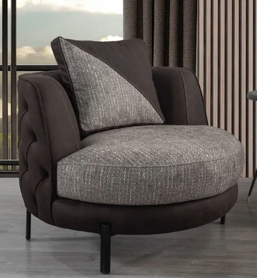 Casa Padrino Luxus Chesterfield Sessel Grau / Braun / Schwarz 100 x 96 x H. 75 cm - Wohnzimmer Sessel - Hotel Sessel - Wohnzimmer Möbel - Chesterfield Möbel - Luxus Möbel - Luxus Einrichtung