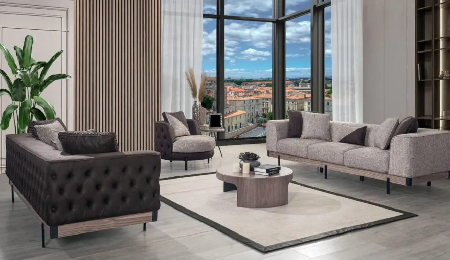 Casa Padrino Luxus Chesterfield Sessel Grau / Braun / Schwarz 100 x 96 x H. 75 cm - Wohnzimmer Sessel - Hotel Sessel - Wohnzimmer Möbel - Chesterfield Möbel - Luxus Möbel - Luxus Einrichtung