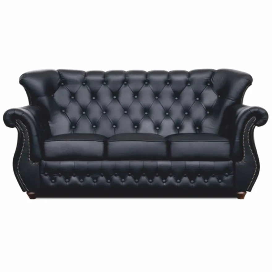 Casa Padrino Luxus Chesterfield Leder Sofa Schwarz / Dunkelbraun 190 cm - Wohnzimmer Möbel