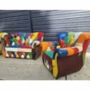 Casa Padrino Luxus Chesterfield Leder Wohnzimmer Set Bunt / Dunkelbraun - Patchwork Echtleder Möbel