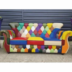 Casa Padrino Luxus Chesterfield Leder Wohnzimmer Set Bunt / Dunkelbraun - Patchwork Echtleder Möbel