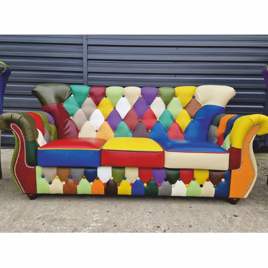 Casa Padrino Luxus Chesterfield Leder Wohnzimmer Set Bunt / Dunkelbraun - Patchwork Echtleder Möbel