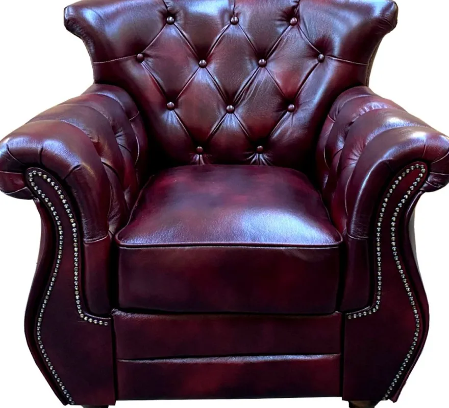 Casa Padrino Luxus Chesterfield Echtleder Wohnzimmer Set Bordeauxrot / Braun / Silber - 2 Leder Sofas & 2 Leder Sessel - Chesterfield Wohnzimmer Möbel