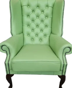 Casa Padrino Luxus Chesterfield Echtleder Ohrensessel Hellgrün / Dunkelbraun H. 110 cm