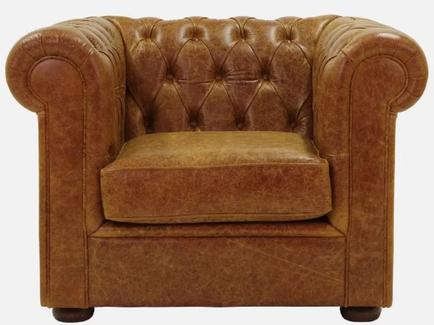 Casa Padrino Luxus Chesterfield Leder Sessel Vintage Braun / Dunkelbraun 105 x 95 x H. 80 cm - Chesterfield Echtleder Wohnzimmer Sessel - Chesterfield Möbel - Echtleder Möbel - Luxus Möbel