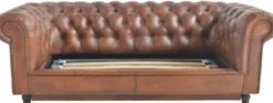 Casa Padrino Luxus Chesterfield Leder Schlafsofa Braun 240 x 102-220 x H. 76 cm - Echtleder Wohnzimmer Sofa - Echtleder Wohnzimmer Möbel - Luxus Leder Möbel