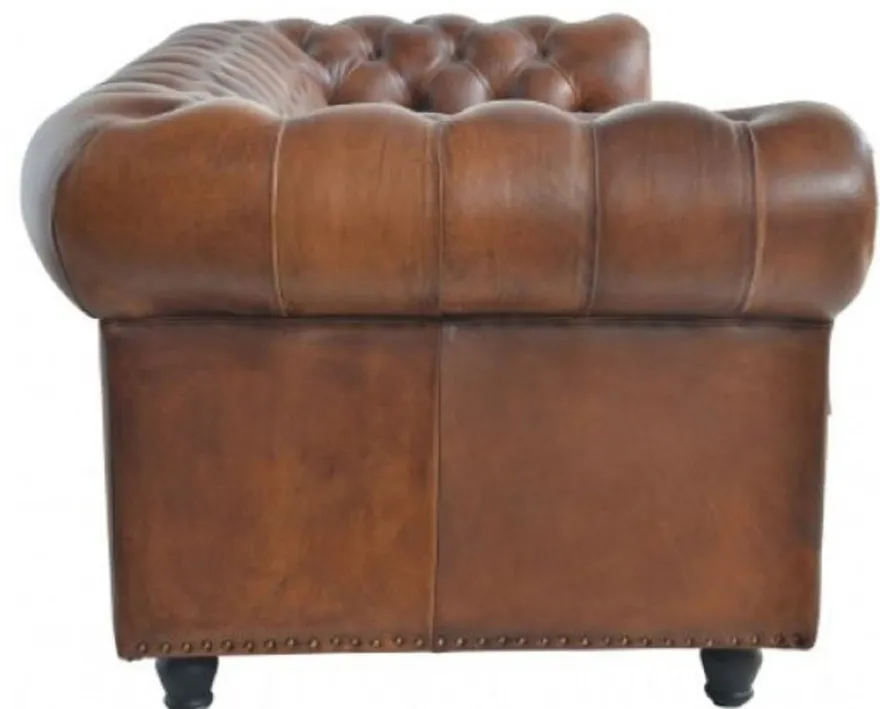 Casa Padrino Luxus Chesterfield Leder Schlafsofa Braun 240 x 102-220 x H. 76 cm - Echtleder Wohnzimmer Sofa - Echtleder Wohnzimmer Möbel - Luxus Leder Möbel