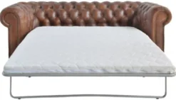 Casa Padrino Luxus Chesterfield Leder Schlafsofa Braun 240 x 102-220 x H. 76 cm - Echtleder Wohnzimmer Sofa - Echtleder Wohnzimmer Möbel - Luxus Leder Möbel