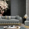Casa Padrino Luxus Chesterfield Sessel Grau / Gold 90 x 95 x H. 75 cm - Moderner Wohnzimmer Sessel - Chesterfield Wohnzimmer Möbel