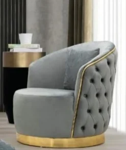 Casa Padrino Luxus Chesterfield Sessel Grau / Gold 90 x 95 x H. 75 cm - Moderner Wohnzimmer Sessel - Chesterfield Wohnzimmer Möbel