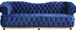 Casa Padrino Luxus Chesterfield Samt Sofa Blau / Gold / Schwarz 240 cm