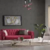 Casa Padrino Luxus Chesterfield Schlafsofa Rot / Weiß / Gold 230 x 95 x H. 83 cm - Wohnzimmer Sofa mit 3 Kissen - Luxus Wohnzimmer Möbel