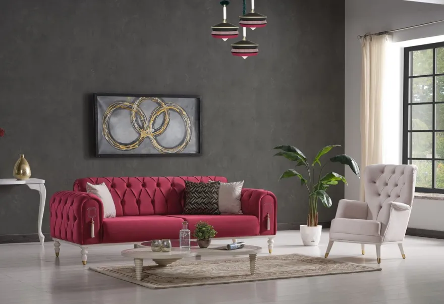 Casa Padrino Luxus Chesterfield Schlafsofa Rot / Weiß / Gold 230 x 95 x H. 83 cm - Wohnzimmer Sofa mit 3 Kissen - Luxus Wohnzimmer Möbel