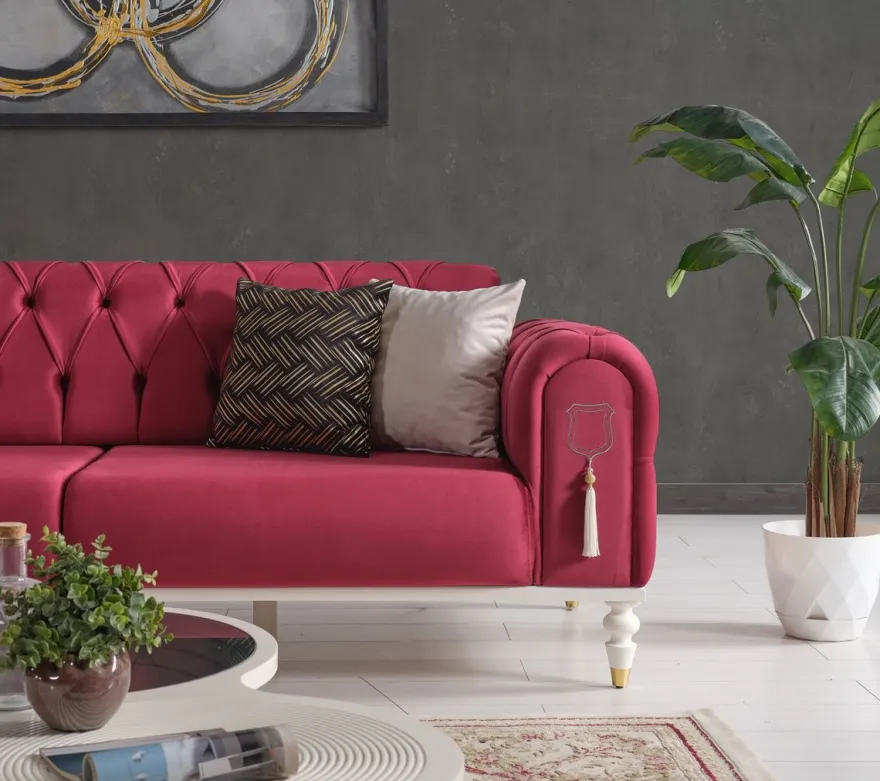 Casa Padrino Luxus Chesterfield Schlafsofa Rot / Weiß / Gold 230 x 95 x H. 83 cm - Wohnzimmer Sofa mit 3 Kissen - Luxus Wohnzimmer Möbel