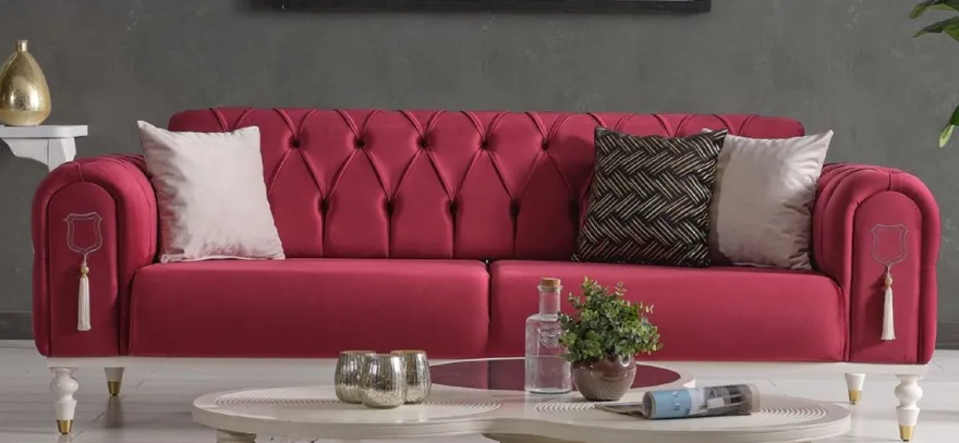 Casa Padrino Luxus Chesterfield Schlafsofa Rot / Weiß / Gold 230 x 95 x H. 83 cm - Wohnzimmer Sofa mit 3 Kissen - Luxus Wohnzimmer Möbel