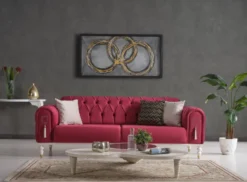 Casa Padrino Luxus Chesterfield Schlafsofa Rot / Weiß / Gold 230 x 95 x H. 83 cm - Wohnzimmer Sofa mit 3 Kissen - Luxus Wohnzimmer Möbel