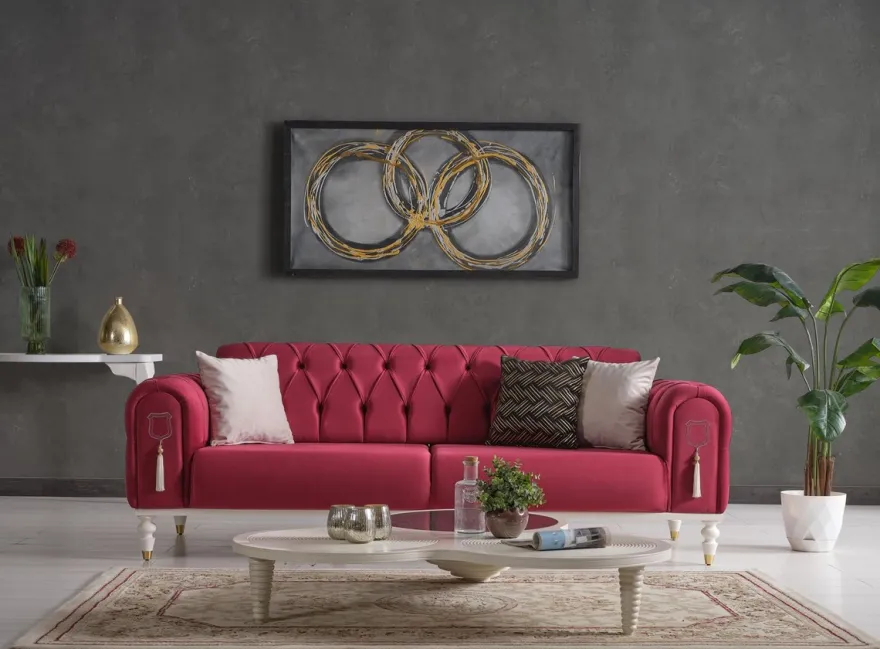 Casa Padrino Luxus Chesterfield Schlafsofa Rot / Weiß / Gold 230 x 95 x H. 83 cm - Wohnzimmer Sofa mit 3 Kissen - Luxus Wohnzimmer Möbel