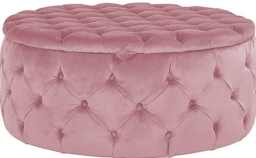 Casa Padrino Luxus Chesterfield Rundhocker Rosa Ø 100 x H. 45 cm - Runder Samt Sitzhocker mit Stauraum - Schlafzimmer Möbel