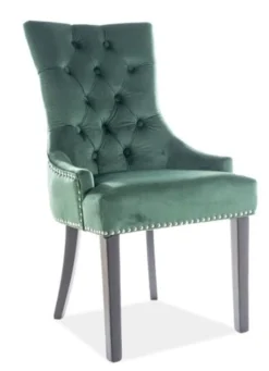 Casa Padrino Luxus Chesterfield Esszimmer Stuhl Grün / Silber / Schwarz - Küchenstuhl mit Samtstoff - Esszimmer Möbel