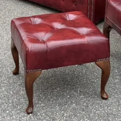 Casa Padrino Luxus Chesterfield Leder Hocker Boardeauxrot / Braun H. 45 cm
