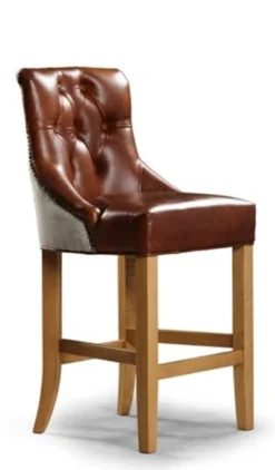 Casa Padrino Luxus Chesterfield Barhocker Sienna Bar 53 x 55 x H. 110 cm - Eleganter Wohnzimmer Barhocker mit Echtleder - Chesterfield Wohnzimmer Möbel