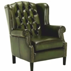 Casa Padrino Luxus Chesterfield Leder Ohrensessel Vintage Moosgrün / Schwarz