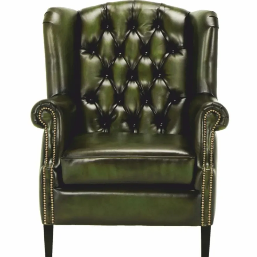 Casa Padrino Luxus Chesterfield Leder Ohrensessel Vintage Moosgrün / Schwarz