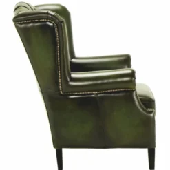 Casa Padrino Luxus Chesterfield Leder Ohrensessel Vintage Moosgrün / Schwarz
