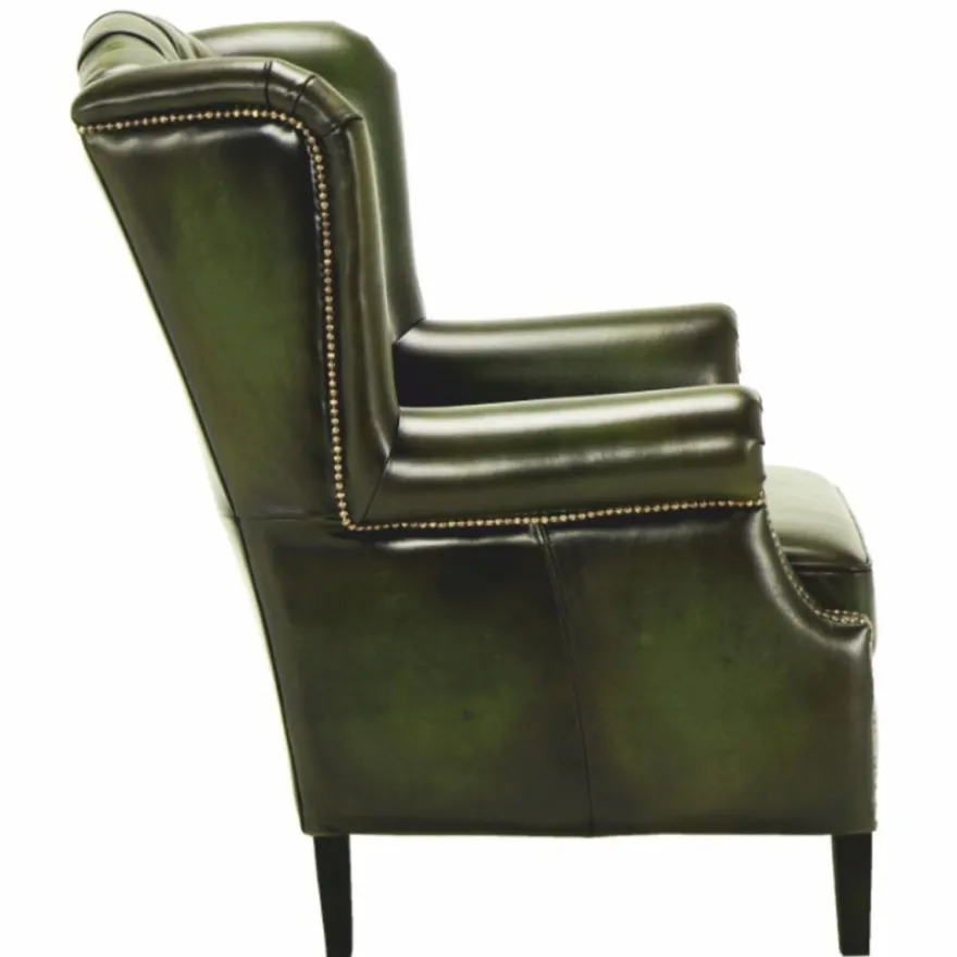 Casa Padrino Luxus Chesterfield Leder Ohrensessel Vintage Moosgrün / Schwarz