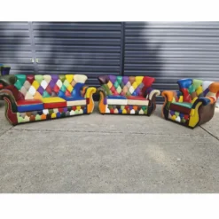 Casa Padrino Luxus Chesterfield Leder Sessel Bunt / Dunkelbraun - Patchwork Chesterfield Möbel