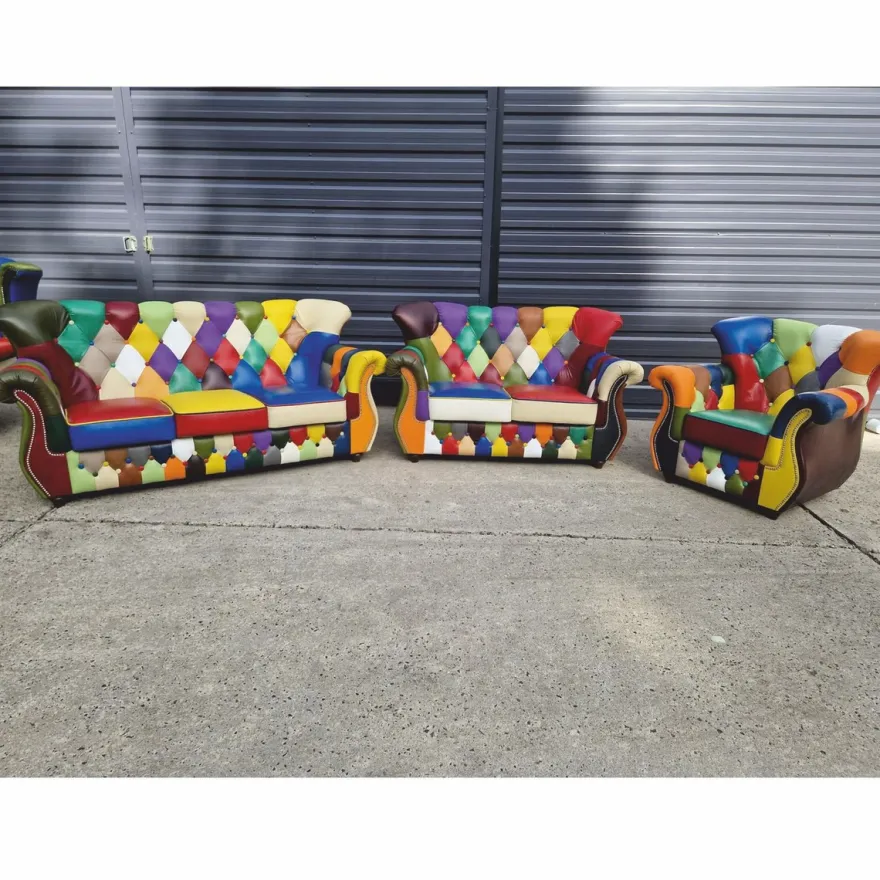 Casa Padrino Luxus Chesterfield Leder Sessel Bunt / Dunkelbraun - Patchwork Chesterfield Möbel