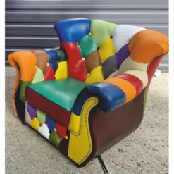 Casa Padrino Luxus Chesterfield Leder Sessel Bunt / Dunkelbraun - Patchwork Chesterfield Möbel