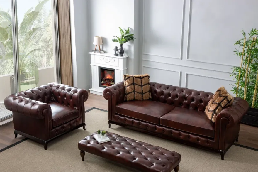 Casa Padrino Luxus Chesterfield Kunstleder Sessel Dunkelbraun 115 x 90 x H. 75 cm - Wohnzimmer Sofa - Wohnzimmer Möbel - Luxus Möbel - Luxus Wohnzimmer Einrichtung - Möbel Luxus