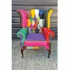 Casa Padrino Luxus Chesterfield Ohrensessel Bunt / Dunkelbraun - Patchwork Echtleder Möbel