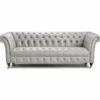 Casa Padrino Luxus Chesterfield Leder 3er Sofa Hellgrau 235 cm - Echtleder Möbel
