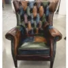 Casa Padrino Luxus Chesterfield Leder Patchwork Sessel Bunt / Dunkelbraun - Leder Möbel