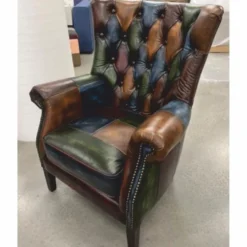 Casa Padrino Luxus Chesterfield Leder Patchwork Sessel Bunt / Dunkelbraun - Leder Möbel