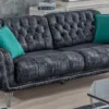 Casa Padrino Luxus Chesterfield Schlafsofa Schwarz / Grau / Silber 230 x 95 x H. 75 cm - Modernes Wohnzimmer Sofa - Chesterfield Wohnzimmer Möbel