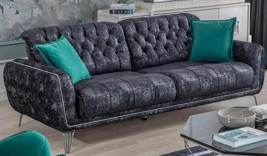 Casa Padrino Luxus Chesterfield Schlafsofa Schwarz / Grau / Silber 230 x 95 x H. 75 cm - Modernes Wohnzimmer Sofa - Chesterfield Wohnzimmer Möbel