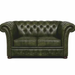 Casa Padrino Luxus Chesterfield Leder 2er Sofa Vintage Dunkelgrün / Dunkelbraun 170 cm