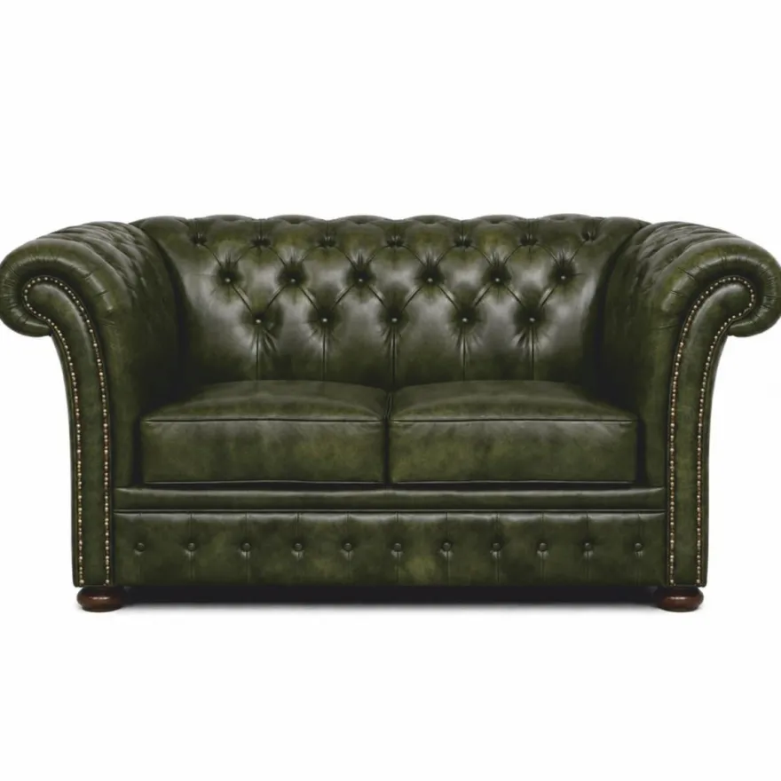 Casa Padrino Luxus Chesterfield Leder 2er Sofa Vintage Dunkelgrün / Dunkelbraun 170 cm