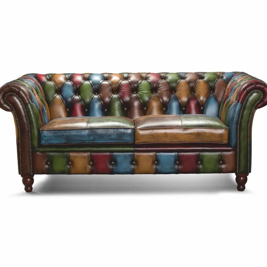 Casa Padrino Luxus Chesterfield Echtleder 3er Sofa Bunt / Dunkelbraun 235 cm
