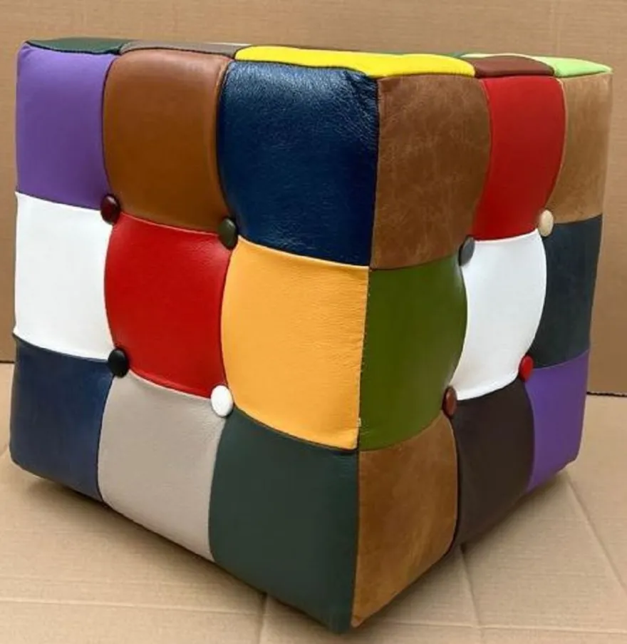 Casa Padrino Luxus Chesterfield Leder Hocker Bunt 40 x 40 x H. 40 cm - Echtleder Fußhocker - Echtleder Würfelhocker - Chesterfield Wohnzimmer - Echtleder Möbel - Luxus Möbel