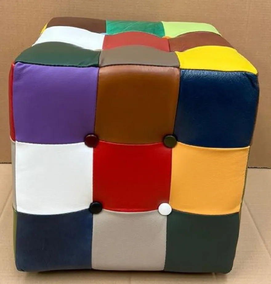 Casa Padrino Luxus Chesterfield Leder Hocker Bunt 40 x 40 x H. 40 cm - Echtleder Fußhocker - Echtleder Würfelhocker - Chesterfield Wohnzimmer - Echtleder Möbel - Luxus Möbel
