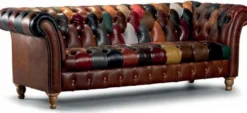 Casa Padrino Luxus Chesterfield Echtleder 3er Sofa Braun / Bunt 235 cm