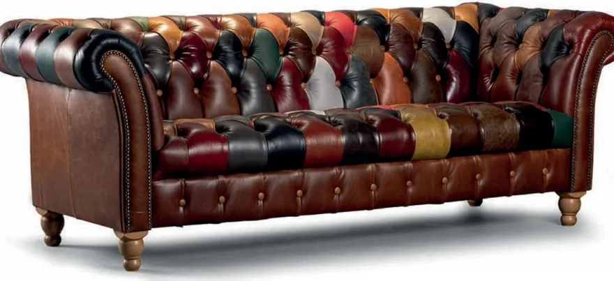 Casa Padrino Luxus Chesterfield Echtleder 3er Sofa Braun / Bunt 235 cm