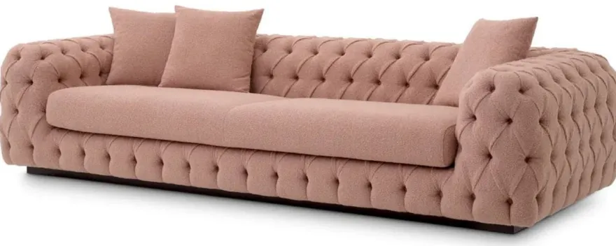Casa Padrino Luxus Chesterfield Sofa Vintage Rosa / Schwarz 255 x 105 x H. 60 cm - Wohnzimmer Sofa - Hotel Sofa - Wohnzimmer Möbel - Chesterfield Möbel - Luxus Möbel - Luxus Einrichtung